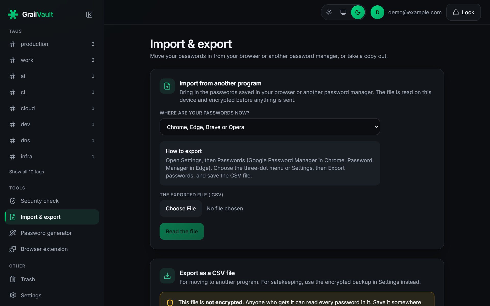 The import page, where you choose where your passwords are now
