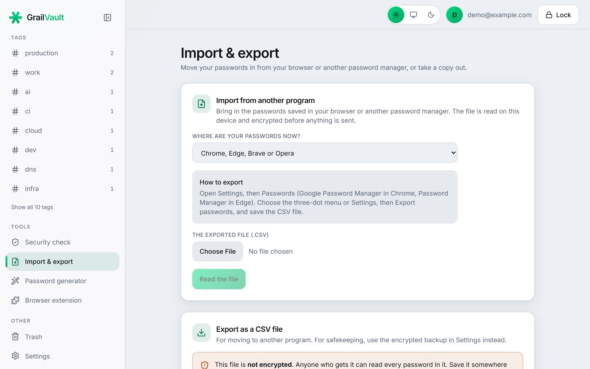 The import page, where you choose where your passwords are now