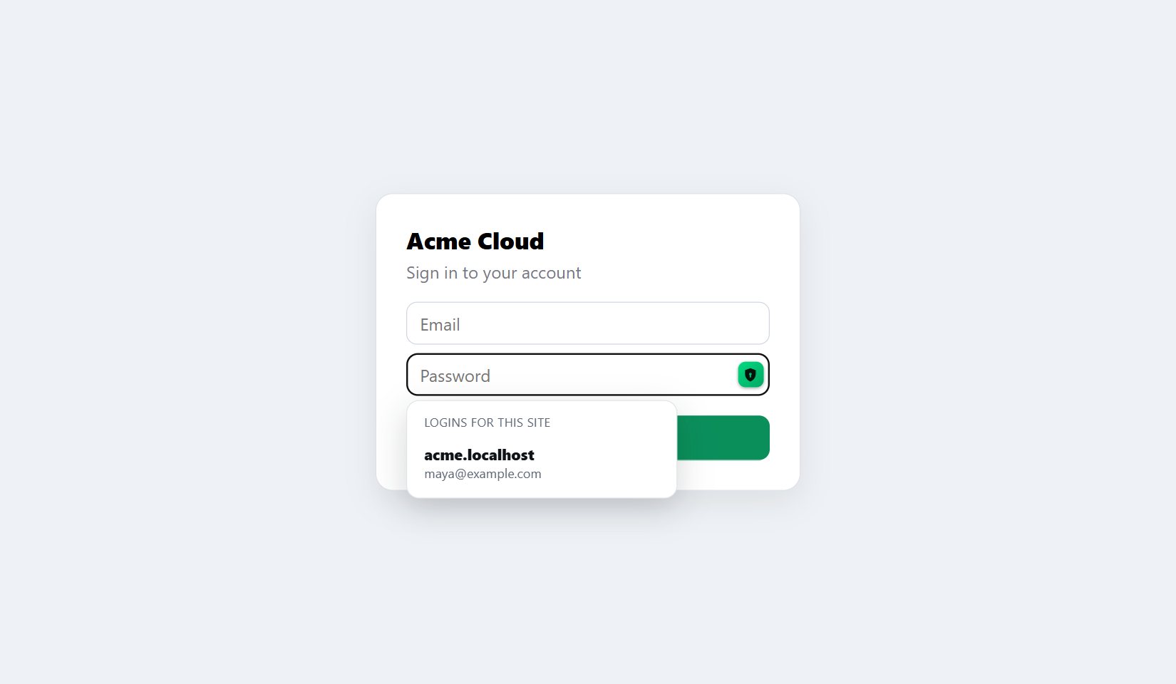 The GrailVault key and the list of saved logins on a sign-in page