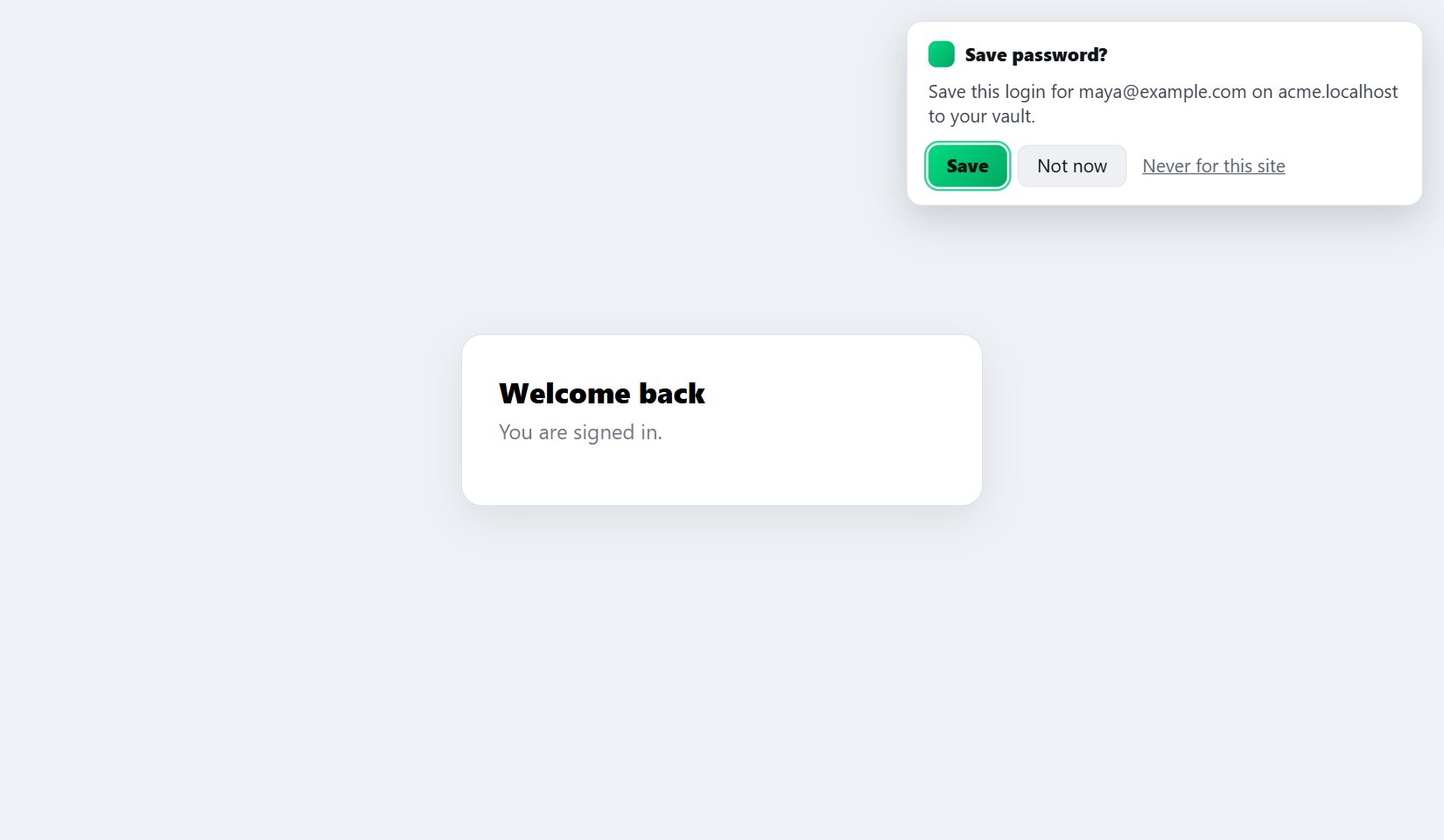 The extension offering to save a login after signing in